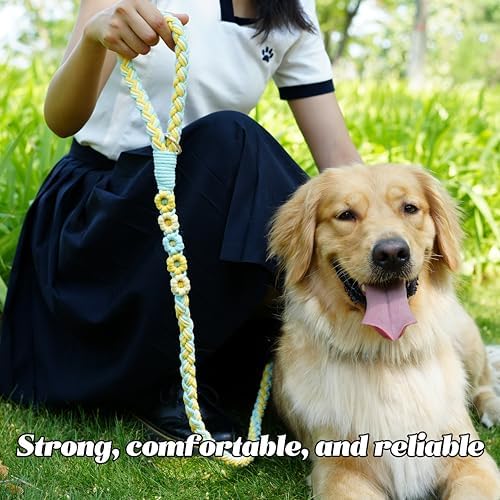 5FT Braided Cotton Rope Leash for Small, Medium and Large Dogs, Blue & Yellow Twist - Image 5