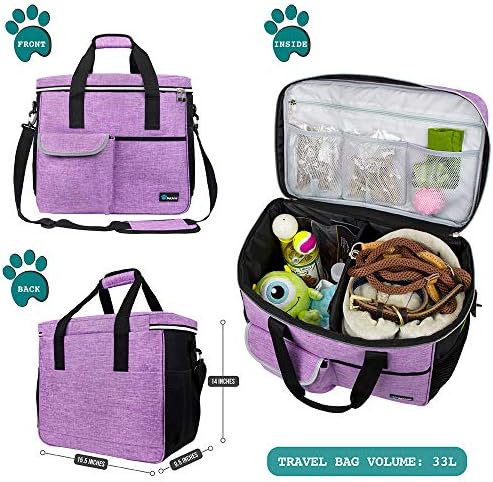 PetAmi Dog Travel Bag Organizer, Pet Supplies Tote Diaper Bag, Purple Large - Image 2