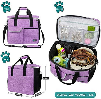PetAmi Dog Travel Bag Organizer, Pet Supplies Tote Diaper Bag, Purple Large - Image 2