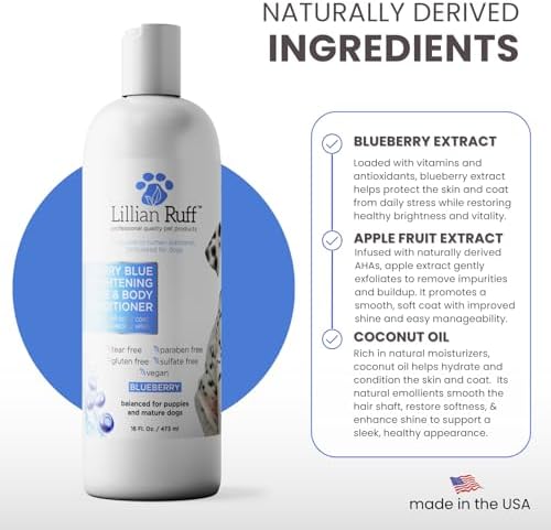 Lillian Ruff PRO Formula Berry Blue Brightening Dog Conditioner - Professional Whitening Conditioner Hydrate Dry Skin, Soften, Detangle, Restore Shine - Provitamin B5, USA Made 16oz - Image 4
