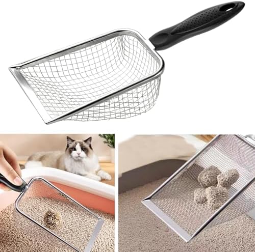 Cat Litter Scoop, Stainless Steel Cats Sturdy Mesh Scooper Kitty Metal Scooper Long Handle Scooper Shovel Sifter for All Litter Types Metal Cat Scooper for Litter Box - Image 6