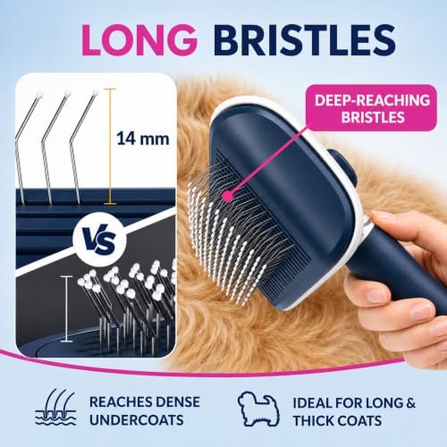 Self-Cleaning Flexible Neck Slicker Brush for Dogs & Cats, Grooming Brush for Deeper Reach with Long Stainless Steel Bristles, Deshedding & Detangling, Daily Use for Sensitive Skin - Image 4
