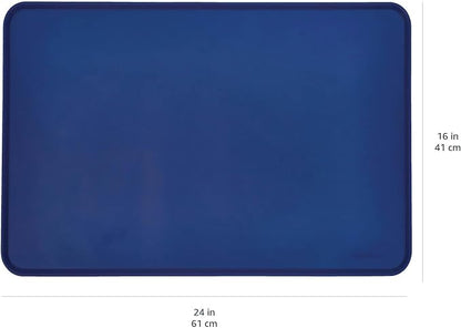 Amazon Basics Waterproof Non-Slip Silicone Pet Feeding Mat with Raised Edges, Prevents Spills, Easy to Clean, Protects Floors for Cat & Dog Food and Water Bowls, 24 x 16 Inches, Blue