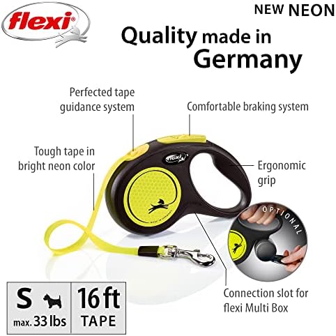 FLEXI® Neon Tape Retractable Dog Leash, Small, 16 ft - Neon Yellow/Black - Image 2