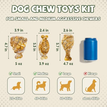 YINEYA Indestructible Dog Toys for Aggressive Chewers 3 Pack, Tough Dog Chew Toys for Aggressive Chewers Medium and Large Breeds, Durable Dog Toy to Keep Them Busy, Chicken Flavored - Image 3