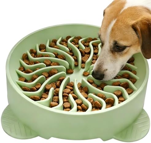 Nalchios Silicone Slow Feeder Dog Bowl, Anti-Choking Slow Eating Pet Bowl for Dogs Cats, Non-Slip, BPA-Free, Easy to Clean, Interactive Feeding for Puppies Kittens Small Medium Large Breeds (Green) by NalchoisSiliconeBakeware