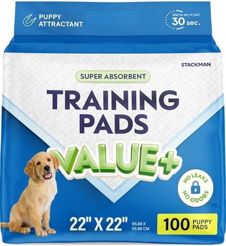 Puppy Pads Pet Pee Pads for Dogs & Puppy Training [100-COUNT] Potty Pads for Dogs 22" x 22" Leak-Proof Dog Pee Pads - Quick-Dry Surface - Heavy Duty Absorbent Disposable Dog Wee Pad Bulk Pack by StackMan