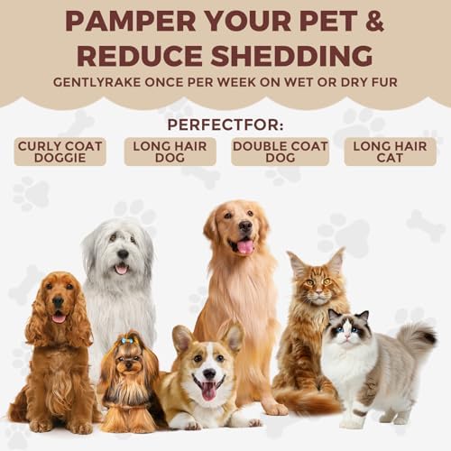 3-in-1 Professional Pet Shedding Dematting Comb - Deshedding Undercoat Rake for Dogs with Stainless Steel Blades Metal Pet Brush with Wood Handle Matted Hair Detangling Thinning and Shedding - Image 3