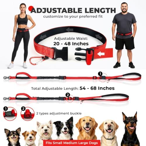 PETCARE 4 in 1 Hands Free Dog Leash with Car Seatbelt Buckle, Shock Absorbing Bungee Dog Waist Leash Belt for Running Walking Hiking, Dual Handles & Reflective, Adjustable for Small Medium Large Dogs - Image 6