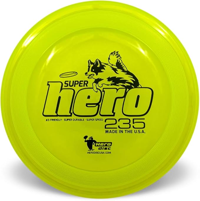 Hero Disc USA Superhero 235 K9 Candy Plastic Dog Disc, Outdoor Dog Toy and Pet Disc, Puncture Resistant Dog Flying Disc (Yellow)