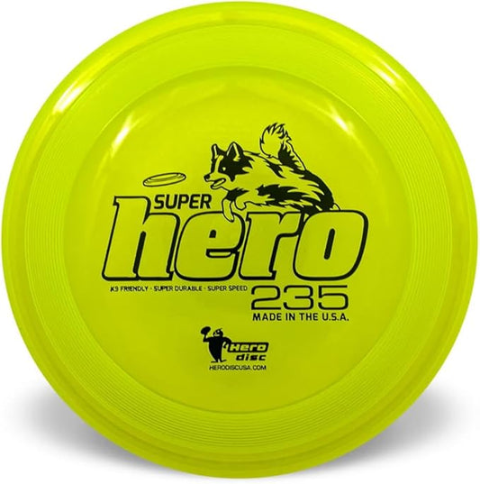 Hero Disc USA Superhero 235 K9 Candy Plastic Dog Disc, Outdoor Dog Toy and Pet Disc, Puncture Resistant Dog Flying Disc (Yellow)