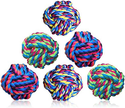 Pet Chew Toy, Knots Weave Cotton Rope, Biting Small Ball for Dogs & Cats, 6 in One Pack by Wellbro