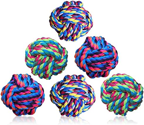 Pet Chew Toy, Knots Weave Cotton Rope, Biting Small Ball for Dogs & Cats, 6 in One Pack by Wellbro