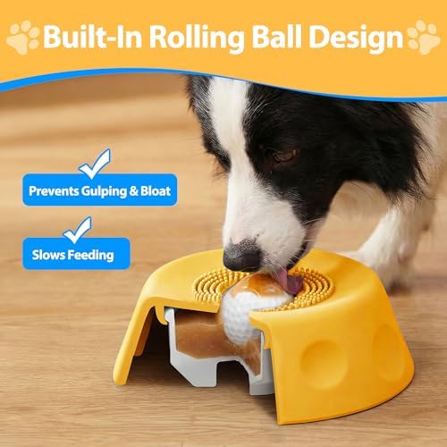 Dog Lick Bowl with Rolling Ball, Slow Feeder Dog Bowls for Liquid Treats & Bone Broth, Interactive Lick and Roll Bowl for Dogs, Spill-Proof Dog Licking Toy for Anxiety Relief & Digestion - Image 3