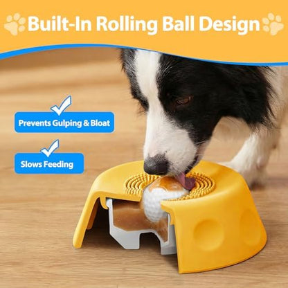 Dog Lick Bowl with Rolling Ball, Slow Feeder Dog Bowls for Liquid Treats & Bone Broth, Interactive Lick and Roll Bowl for Dogs, Spill-Proof Dog Licking Toy for Anxiety Relief & Digestion - Image 3