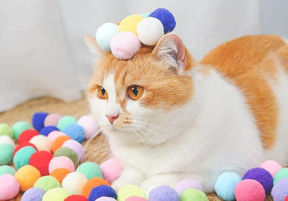 200pcs Cat Toy Ball Fun Colorful Plush Self Play Toys Pom Balls Shooting Interactive for Indoor Cats Enrichment Kittens Puff Ball Playing (Only 200 Pieces Balls)