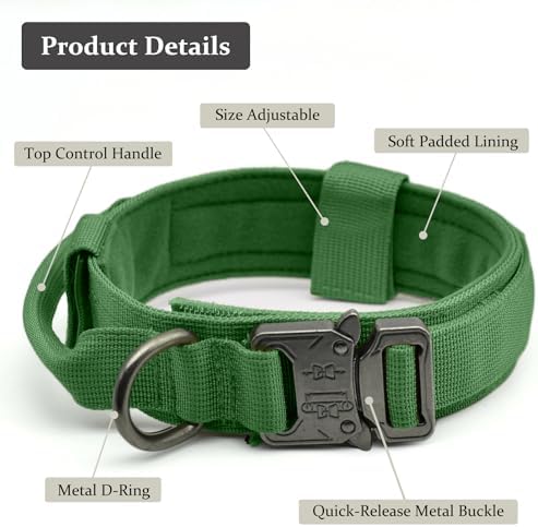 Tactical Dog Collar, Adjustable Military Training Collars, Emerald Green S - Image 2