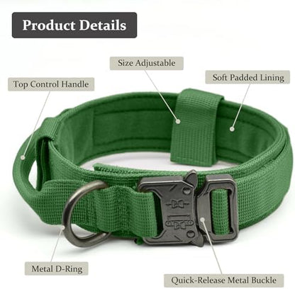 Tactical Dog Collar, Adjustable Military Training Collars, Emerald Green S - Image 2