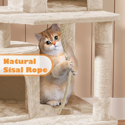 Yaheetech Cat Tower, 70.5in Cat Tree for Indoor Cats, Multi-Level Climbing Tree w/Condo & Plush Perches, Large Cat Play House Scratching Post for Kitten Beige - Image 6