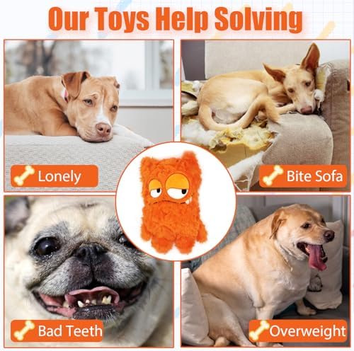 Monster Stuffed Squeaky Dog Toy, Crinkle Dog Plush Toy, Orange - Image 5