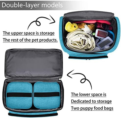 BAGLHER Pet Travel Bag, Double-Layer Pet Supplies Backpack (for All Pet Travel Supplies), Pet Travel Backpack with 2 Silicone Collapsible Bowls and 2 Food Baskets Sky Blue - Image 6