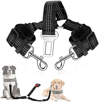 SlowTon Double Dog Seat Belt for Car with Elastic Bungee Buffer, Adjustable by SlowTon
