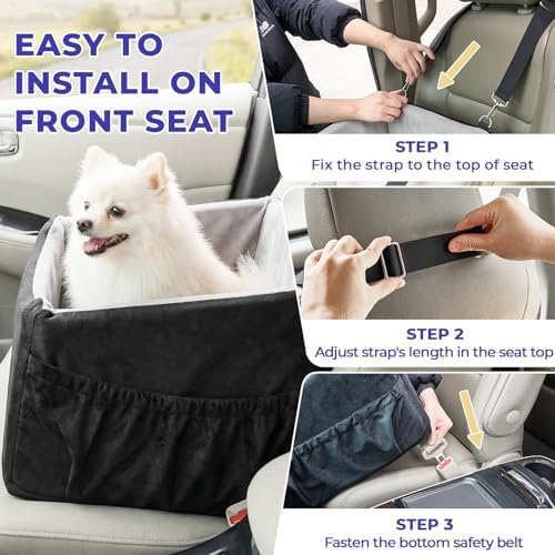 BurgeonNest Small Dog Car Seat for Dogs Up to 25 lbs (Black Grey) - Image 4