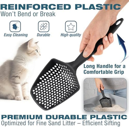 Set of 1 Fine Mesh Cat Litter Scoop with Small Holes, Deep Sifting Shovel for Litter, Reptile Terrarium Sand & Rabbit Pooper Lifter, Hanging Handle Poop Scooper (Black, Set of 1) - Image 2