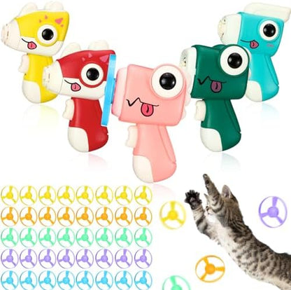 Arrowbash 45 Pcs Cat Fetch Toy Bulk, 5 Launchers with 40 Colorful Flight Propellers Cat Playing Tracking Interactive Toys for Kitten Adult Chasing Training Hunting by Arrowbash