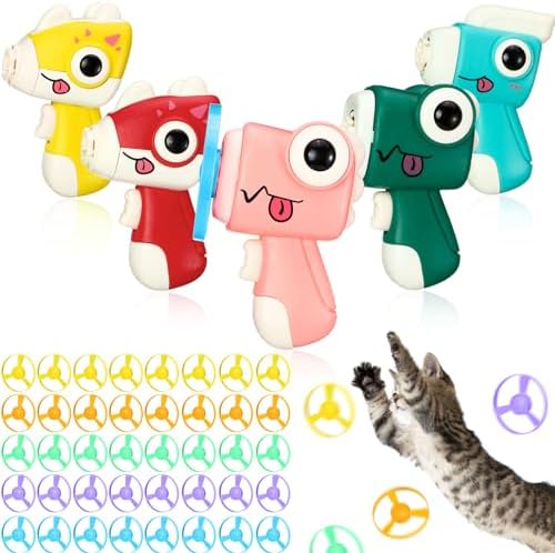 Arrowbash 45 Pcs Cat Fetch Toy Bulk, 5 Launchers with 40 Colorful Flight Propellers Cat Playing Tracking Interactive Toys for Kitten Adult Chasing Training Hunting by Arrowbash