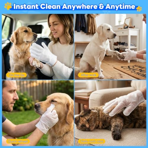 VISRIE 60 Pcs Pet Glove Wipes for Dogs & Cats, Thick Cleaning Gloves - Image 6