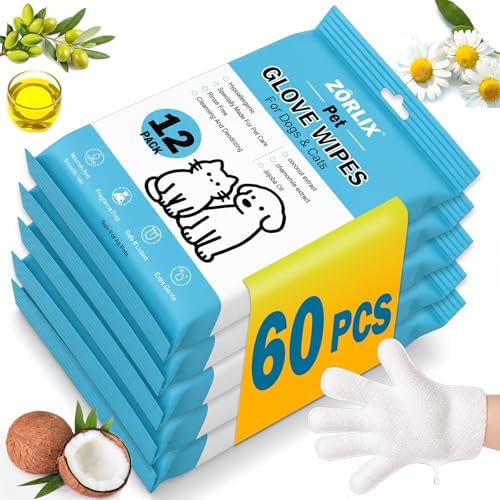 60Pcs Hypoallergenic Pet Glove Wipes for Dogs & Cats by Unknown