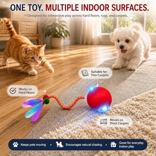 Interactive Cat Toy Ball, Automatic Cat Toy with Bird Chirping Sound, 3 Play Modes & 2 Tails,Rechargeable Smart Moving Pet Toy,Speedy Tail 2.0 Cat Toy,Cat Toys Interactive for Indoor Cats & Small Dogs - Image 6