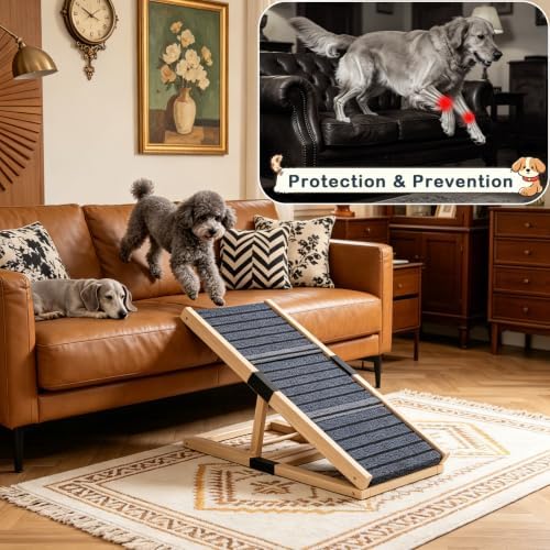 Wooden Dog Ramp for Couch, Foldable Pet Ramp for Small Dogs, 27.6" L - Image 2