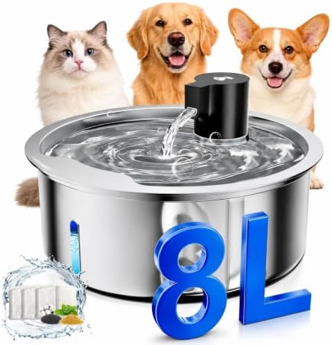 Dog Water Fountain, 8L/2.1 Gal Stainless Steel for Large Dogs & Multi-Pet by Kulobby