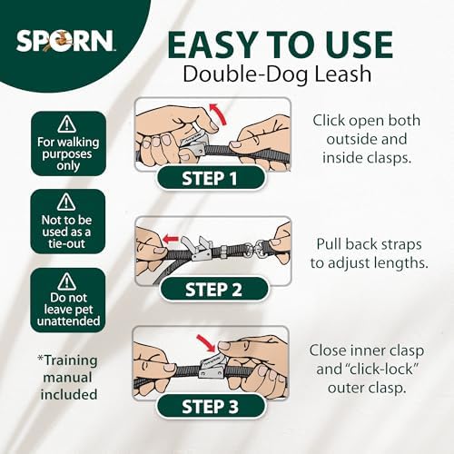 SPORN Double Dog Leash for Two Dogs No Tangle - Heavy Duty Nylon Dual Leash with Tangle Free Swivel, Patented Adjusti-Buckle, & Comfortable Padded Handle Walking with 2 Dogs, Standard - Image 5