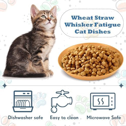 Gerrii 6 Pieces Shallow Cat Food Dish Food Bowls Wet Feeding Bowls Wide and Small Plate for Kittens and Short Legged Cat, 6 Inch Wheat Straw(Cute Style) - Image 4