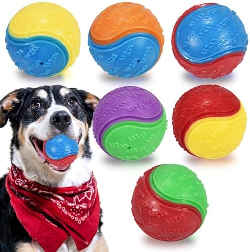 6Pcs Squeaky Dog Balls, Dog Toys Balls for Training, Tough Ball Toys for Dogs, Fit with Dog Ball Launcher, High Bouncy Dog Ball for Interactive Playing, Puppy Pet Chew Balls Teething Balls 2.5in by LECHONG