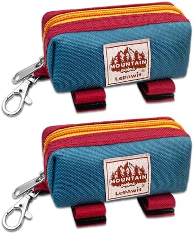 Dog Poop Bag Holder Zippered Pouch, Portable Dog Poop Bag Dispenser with 1 Metal Clip, Fashion Color Matching Canvas Waste Bag Holder for Leashes - 2pack by Lepawit