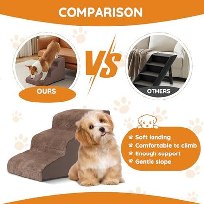 Ahpmeoa Dog Stairs for Small Dogs 15.7" H, Dog Ramp for Bed, 3-Step, Coffee - Image 4