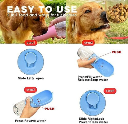 Dog Water Bottle with Food Container, Portable Pet Dog Water Dispenser for Outdoor Walking,Hiking,Travel,Puppy Essentials,Puppy Supplies,Replaceable Waste Bags - Image 3