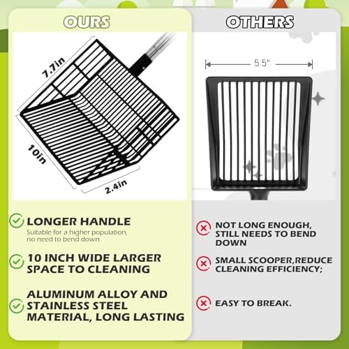 EXPAWLORER Large Chicken Poop Scooper, Adjustable Pet Coop Rake with Stainless Steel Long Handle, Heavy Duty Litter Sifting Sand Sifter Shovel Cleaning Tool Cat Chicken Coop Accessories (22"-68") - Image 7
