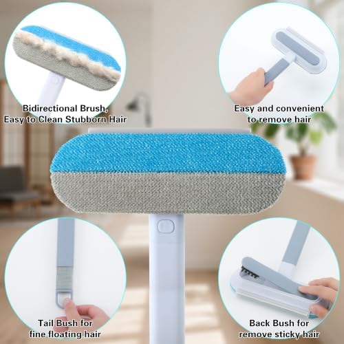 Carpet Rake for Pet Hair Remover, 54 Inch Adjustable Long Handle Pet & Human Hair Remover Tool Silicone Carpet Broom with 1 Lint Brush for Mats, Carpets, Couch and Furniture - Image 6
