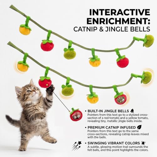 Cat String Toy with Tomatoes 2 Pcs, Plush Catnip Teaser with Bell - Image 3