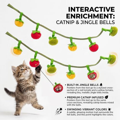 Cat String Toy with Tomatoes 2 Pcs, Plush Catnip Teaser with Bell - Image 3