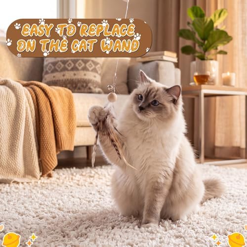 Leitee 30 Pcs Cat Feather Toys Bulk Wand, Classic Color, Reed Flower - Image 5