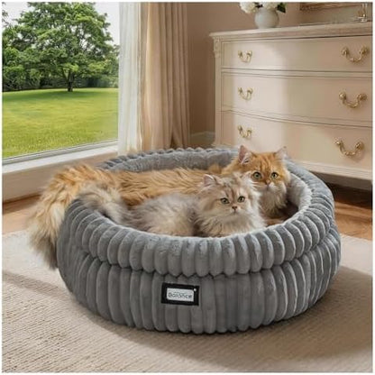 BALANCE Cat Bed Kitten Bed, Washable Round Cat Beds for Indoor Cats,Super Soft Plush Faux Fur Pet Bed for Puppy and Kitten with Anti-Slip Bottom by BalancePet