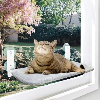 Cat Window Perch, Cordless Foldable Cat Hammock for Indoor Cats with Upgraded Suction Cups Strong Metal Frame Holds Up to 44lbs (M 1PC) by PWMENLK
