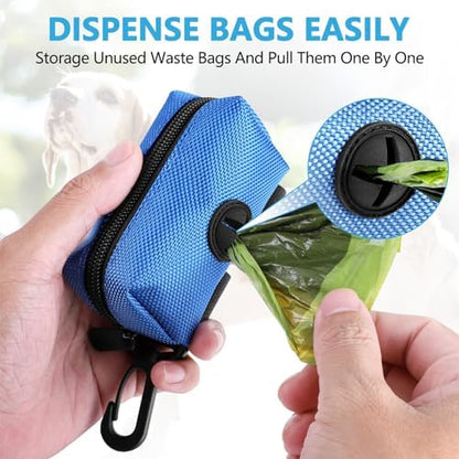 Dog Waste Bag Dispenser Pet Poop Bags Holder for Doggie Waste Bags Dispensers Soft Fabric Zipper Small Doggy Puppy Pouch for Leash Accessory Attachment with Carrier,Blue - Image 2
