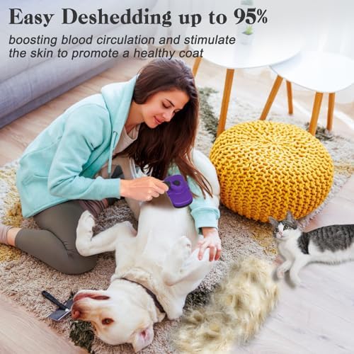 Dipoo Self Cleaning Cat & Dog Grooming Brush - Skin Friendly Deshedding Hair Brush for Haired Dogs & Puppies, Purple - Image 5